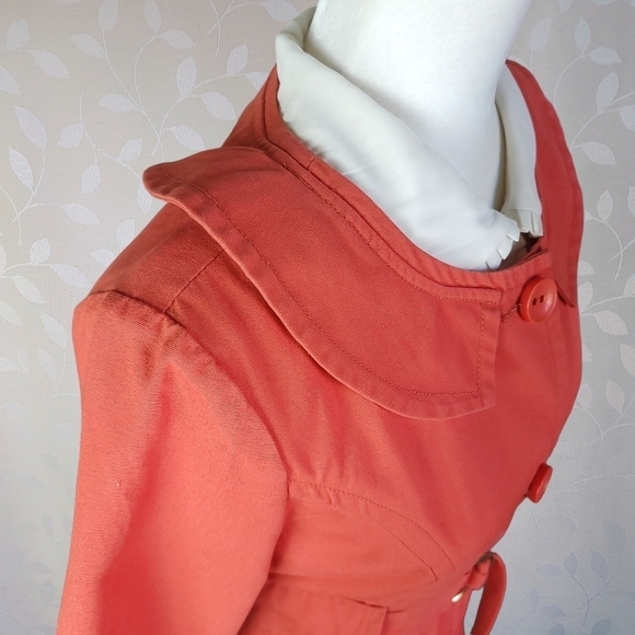 Tulle Retro Mod Peter Pan Collar Lightweight Cotton Canvas Long Jacket Coral - Picture 4 of 16